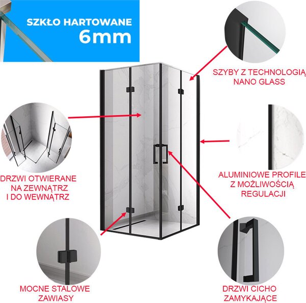BPS-koupelny Obdélníkový sprchový kout HYD-OK12C 110x80 černá/transparent - bez vaničky
