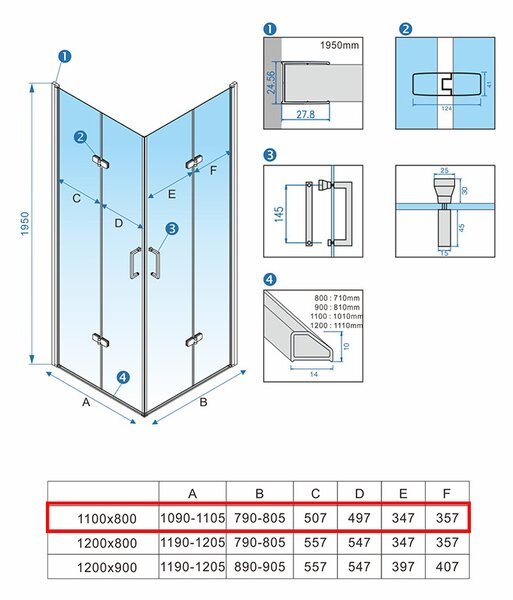 BPS-koupelny Obdélníkový sprchový kout HYD-OK12C 110x80 černá/transparent - bez vaničky