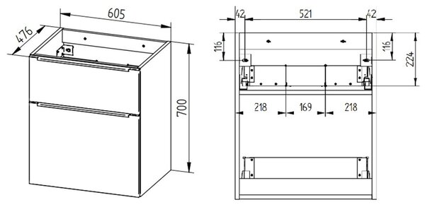 Mereo Mereo, Mailo, koupelnová skříňka s keramickým umyvadlem 61 cm, bílá, dub, antracit, CN540B