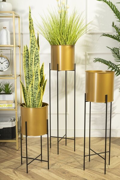 KOVOVÝ KVĚTINÁČ SE STOJÁNEM GLAMOUR 95X24 CM ZLATÁ/ČERNÁ