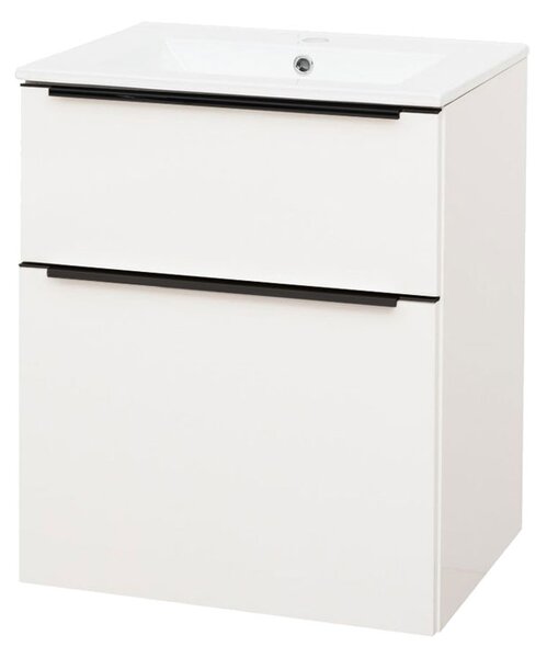 Mereo Mereo, Mailo, koupelnová skříňka s keramickým umyvadlem 61 cm, bílá, dub, antracit, CN540B