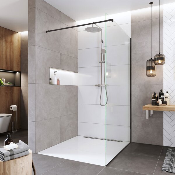 Mereo Mereo, Sprchová stěna WALK IN, Novea, black ALU, sklo Čiré, CK10600HB