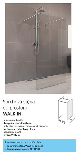 Mereo Mereo, Sprchová stěna WALK IN, Novea, chrom ALU, sklo Čiré, CK10601H