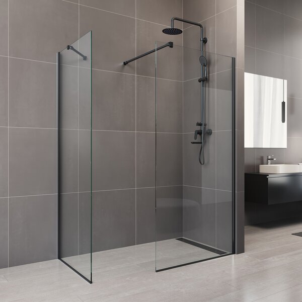 Mereo Mereo, Sprchová stěna WALK IN, Novea, black ALU, sklo Čiré, CK10600HB