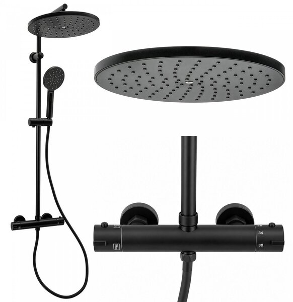 Erga Dubaj, sprchový set s termostatickou baterií a hlavovou sprchou 30 cm, černá matná, ERG-YKA-BP.DUBAJ-THERM-30-BLK