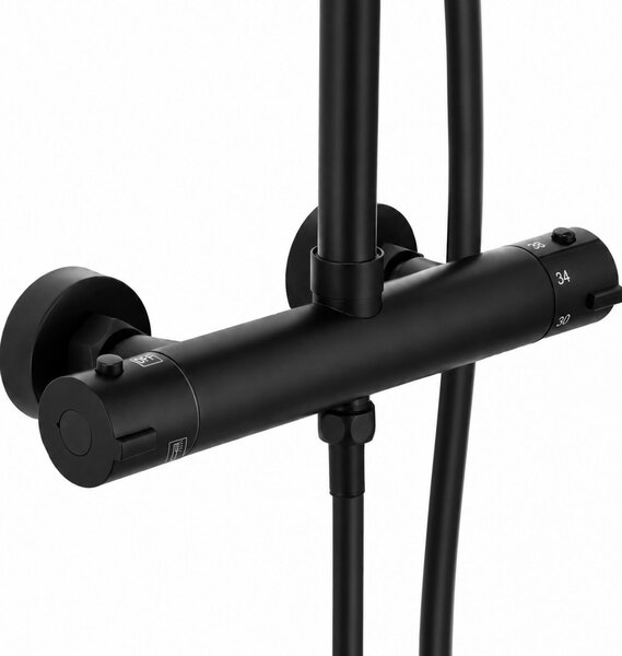 Erga Dubaj, sprchový set s termostatickou baterií a hlavovou sprchou 30 cm, černá matná, ERG-YKA-BP.DUBAJ-THERM-30-BLK