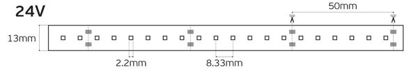 LED pásek 24V CRI90 IP66 2700K (5m) 6W