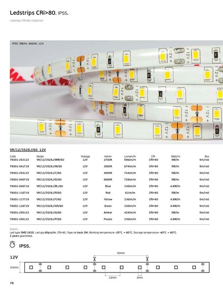 LED pásek 12V CRI80 IP55 2700K (5m) 10W