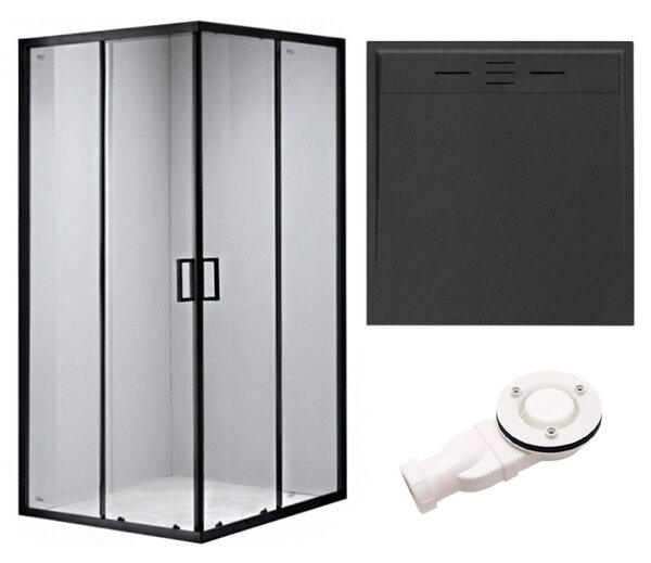 BPS-koupelny Čtvercový sprchový kout HYD-SK30B 90x90 černá/transparent + vanička HYD-SSV-DEKO černá