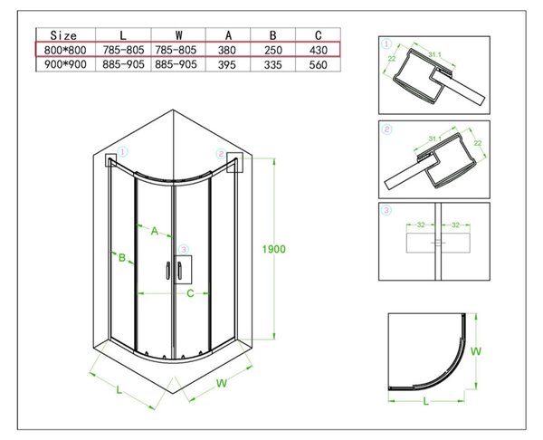 BPS-koupelny Čtvrtkruhový sprchový kout HYD-RK94A 80x80 cm bílá/transparent + vanička HYD-RSV-SXL01A bílá