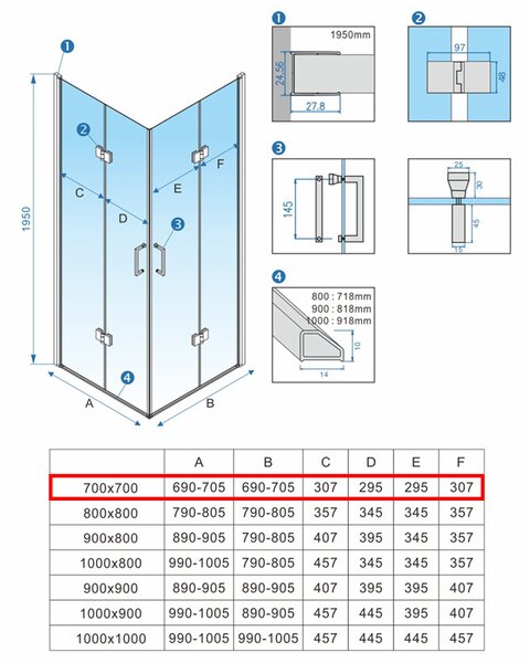 BPS-koupelny Čtvercový sprchový kout HYD-SK08A 70x70 zlatý/transparent - bez vaničky