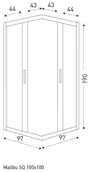 Novoterm Čtvercový sprchový kout NV-Malibu SQ 100x100 chrom/textura - bez vaničky