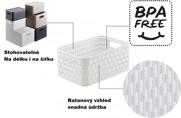 Rotho Plastový košík COUNTRY, rovný, bílý (28l - 43x33x22)
