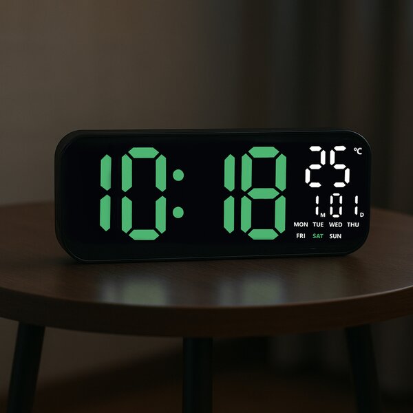 JVD Digitální černé hodiny s LED zelenými číslicemi JVD DH9016.2
