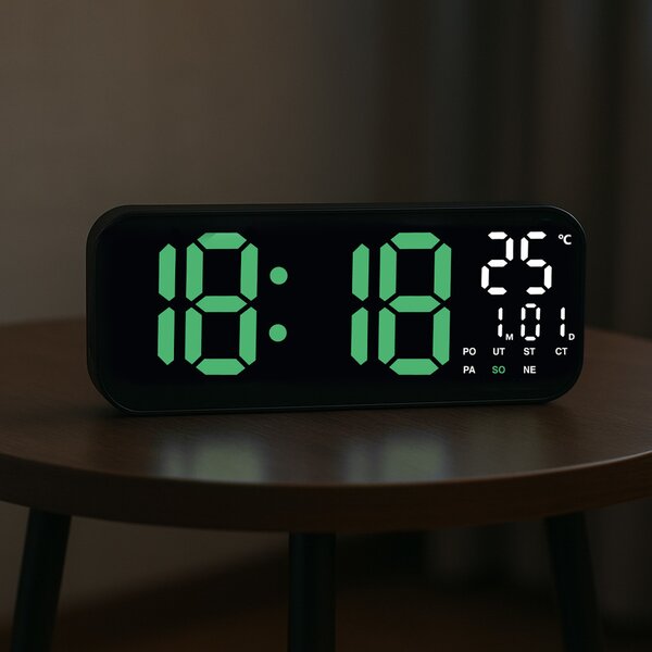 JVD Digitální černé hodiny s LED zelenými číslicemi JVD DH9016.1