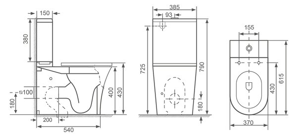 Bruckner Bruckner, DARIO RIMLESS WC kombi mísa s nádržkou, spodní/zadní odpad, bílá, 201.437.4