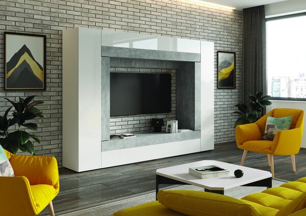 Szynaka Obývací stěna Window 225 cm bílá/beton