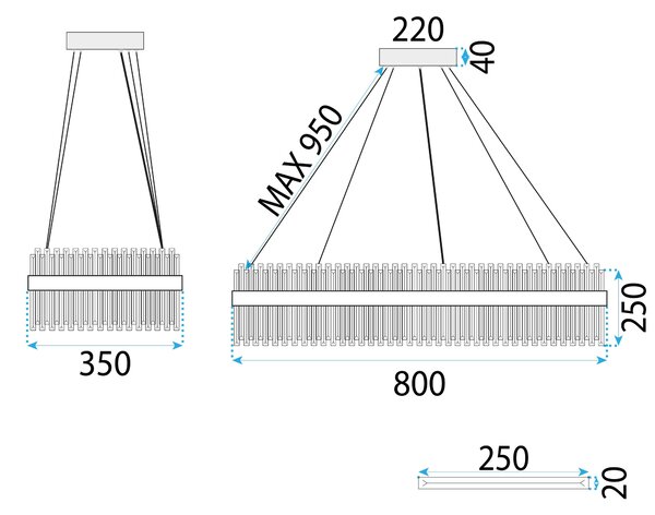 Toolight Toolight, LED křišťálové svítidlo 80x35 cm, 62W, APP1514-CP80, chromová, OSW-03262