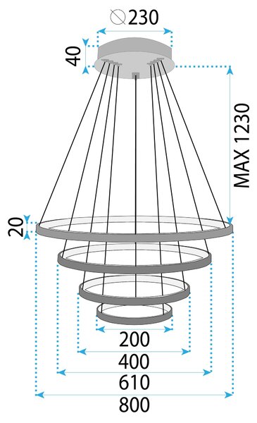 Toolight Toolight, LED stropní svítidlo 20/40/60/80 cm, 82W, 3000K, LHJ014-CP4, černá, OSW-50005