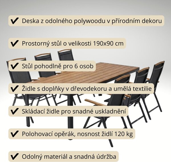 Vikio Zahradní jídelní set 190x90 pro 6 osob přírodní AZS157-6P2