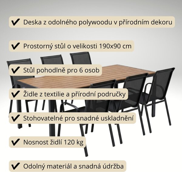 Vikio Venkovní zahradní set 190x90 pro 6 osob přírodní DK303-190P2