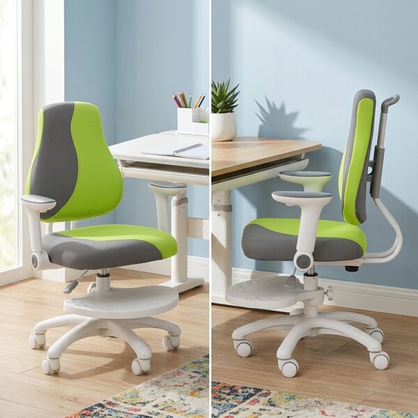Dětská rostoucí židle Neoseat KINDER WHITE PLUS — látka, šedá / zelená