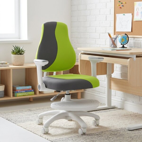 Dětská rostoucí židle Neoseat KINDER WHITE PLUS — látka, šedá / zelená