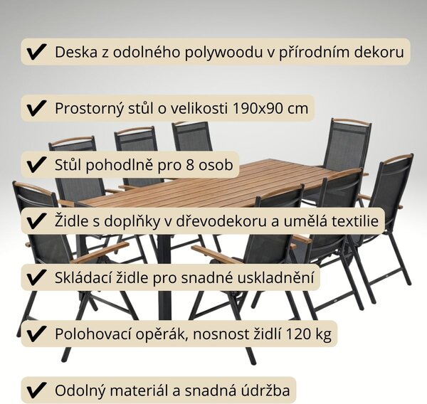 Vikio Zahradní jídelní set 190x90 pro 8 osob přírodní AZS157-8P2