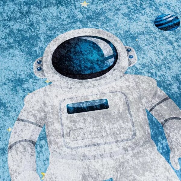 Makro Abra Dětský kusový koberec vhodný k praní BAMBINO 2697 Kosmonaut Vesmír Raketa protiskluzový modrý Rozměr: 80x150 cm