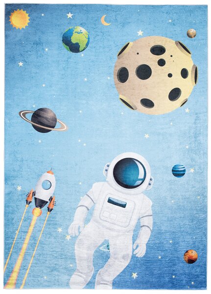 Makro Abra Dětský kusový koberec vhodný k praní BAMBINO 2697 Kosmonaut Vesmír Raketa protiskluzový modrý Rozměr: 80x150 cm