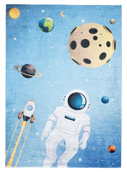 Makro Abra Dětský kusový koberec vhodný k praní BAMBINO 2697 Kosmonaut Vesmír Raketa protiskluzový modrý Rozměr: 80x150 cm