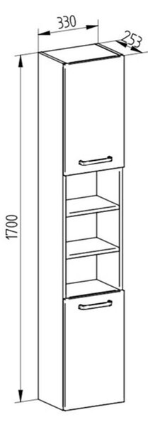 Mereo Mereo, Leny, koupelnová skříňka vysoká, 330x1700x250 mm, závěsná, s policemi, pravé otevírání, bílá lesk, MER-CN815N
