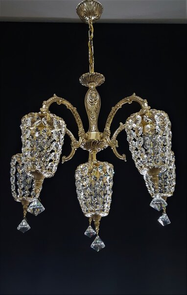 Designový lustr z lité mosazi se 6-ti třpytivými kamínkovými košíky 16253-5&1