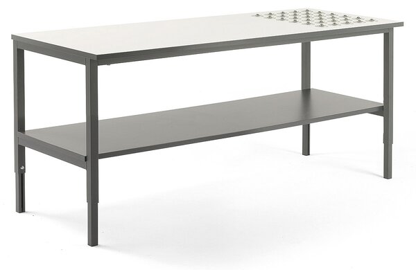 AJ Produkty Pracovní stůl CARGO, s kuličkami a spodní policí, 2400x750 mm, bílá deska, šedý
