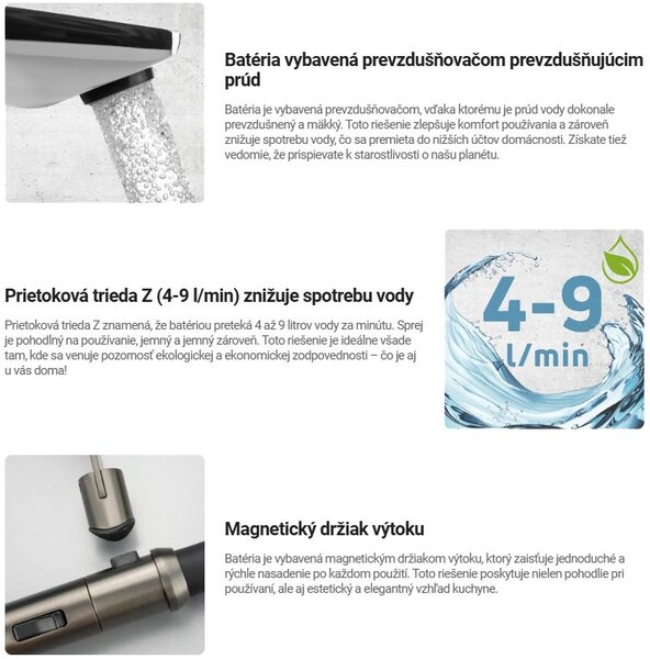 Deante Corda, vysoká dřezová baterie se silikonovým ramenem a sprškou, grafitová, DEA-BRC_D72M