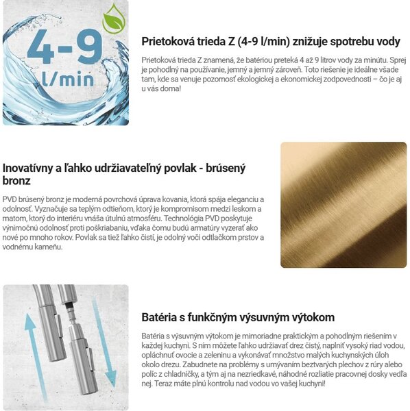 Deante Eridan, vysoká dřezová baterie s výsuvným výtokem pro filtrovanou vodu h-333, bronzová, DEA-BRE_C75M
