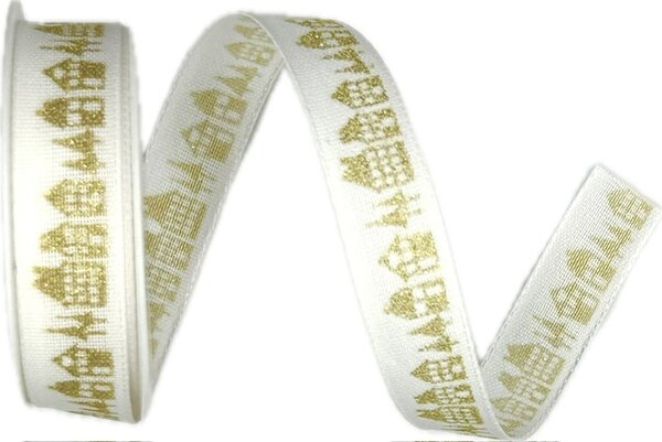 Vánoční stuha Golden Village – Christmas Cotton Ribbon bílá 15mm x 3,5m (7,-Kč/m)