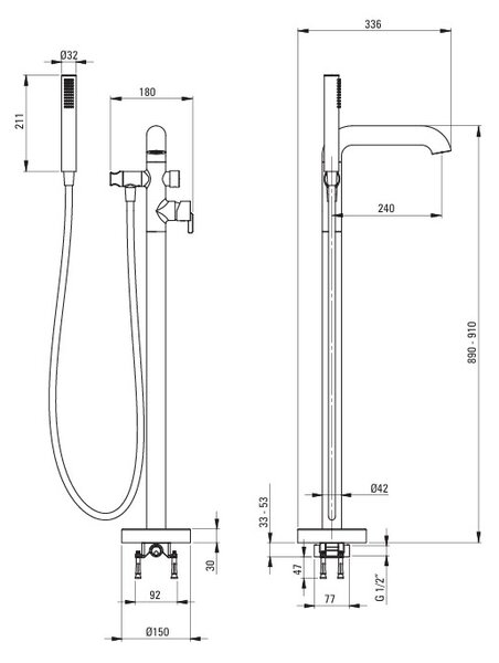 Deante Bath mixer, freestanding, with shower set