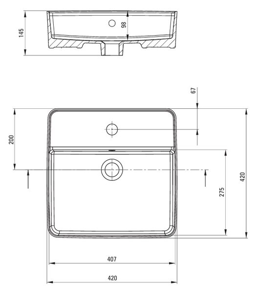 Deante Keramické washbasin, countertop, s tap shelf