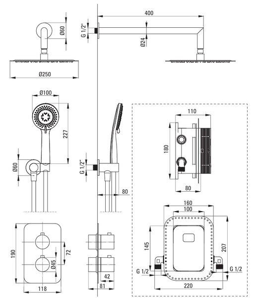 Deante Concealed shower set, with thermostatic BOX