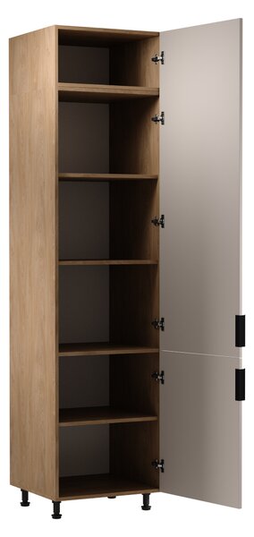 Vysoká kuchyňská skříň SALERNO - šířka 60 cm, dub / béžová