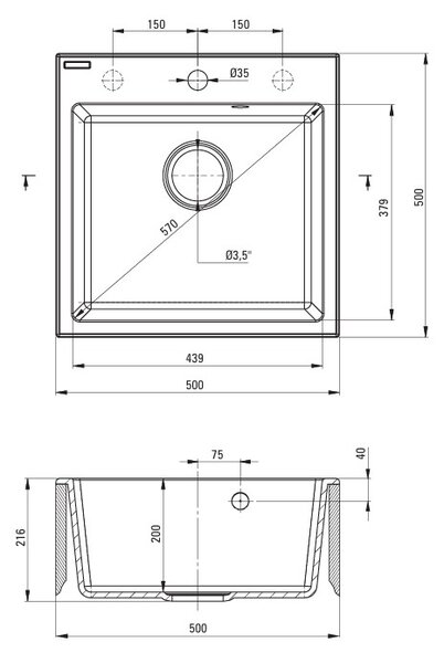 Deante Granite sink with tap, 1-bowl