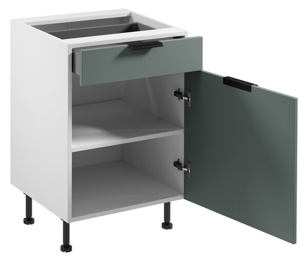 Dolní skříňka se šuplíkem SALERNO - šířka 60 cm, bílá / zelená + příborník ZDARMA