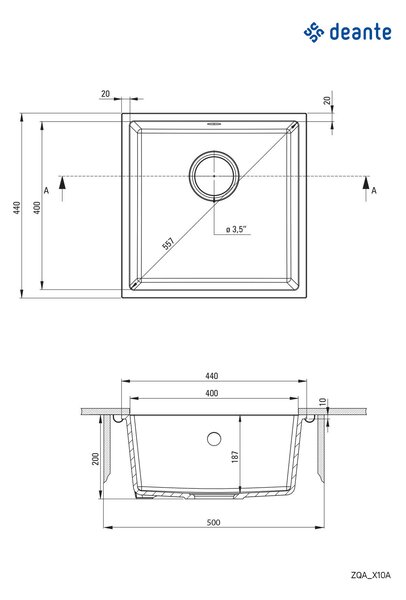 Deante Corda, 1-komorový drez 440x440x200mm, antracitová metalíza, DEA-ZQA_T10A