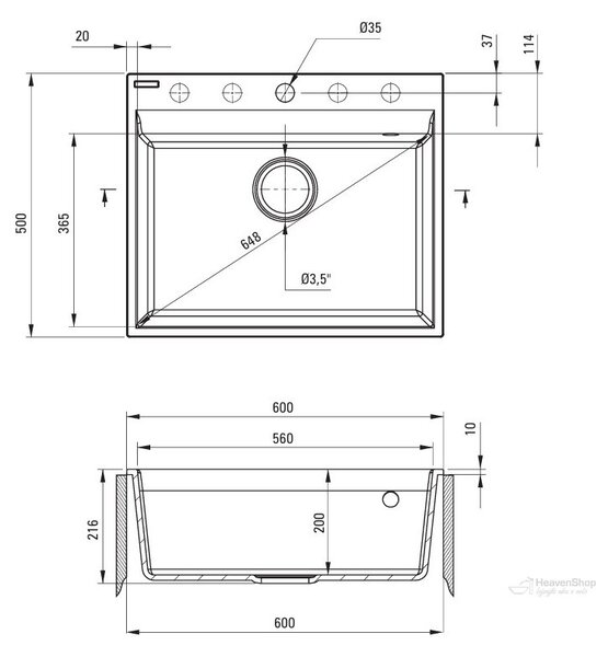 Deante Corio, 1-komorový granitový drez 600x500x216 mm, šedá metalíza, DEA-ZRC_S10A