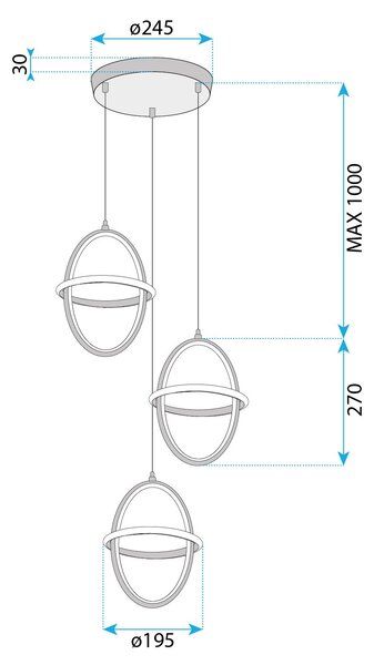 Toolight Toolight, LED závěsné svítidlo 3x 20x28cm, 60W, 4000K, 4200lm, G064-3CPR, zlatá lesklá, OSW-08696