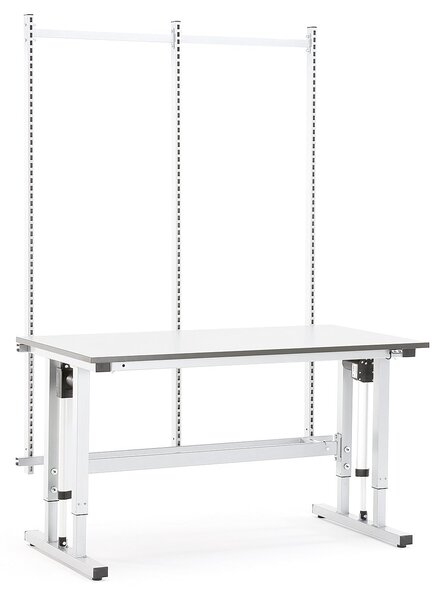 AJ Produkty Výškově nastavitelný pracovní stůl MOTION, elektrický, se zadním rámem, 300 kg, 2000x800 mm, šedá