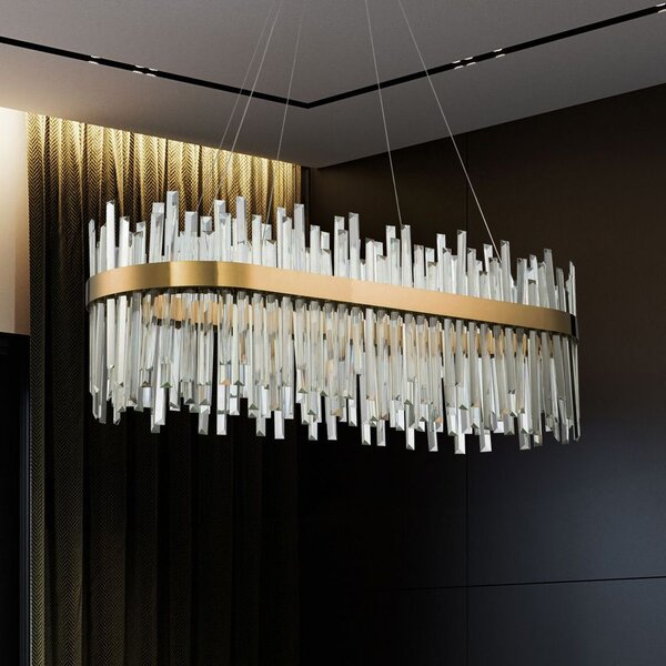 Toolight Toolight, LED křišťálové svítidlo 80x35 cm, APP1513-CP80, zlatá matná, OSW-03260