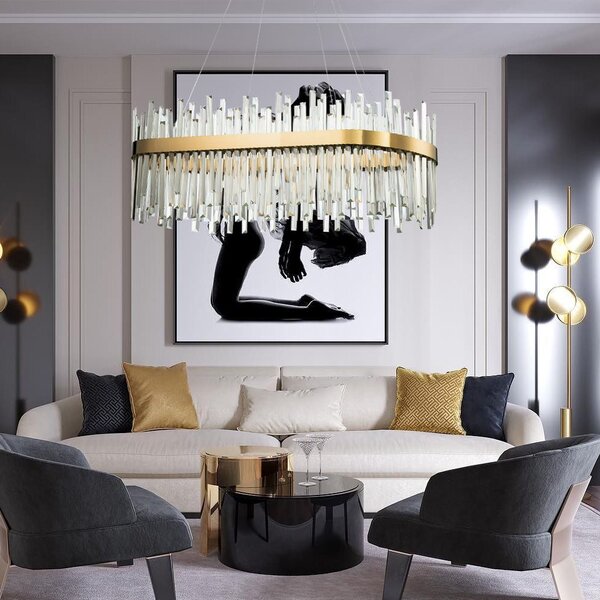 Toolight Toolight, LED křišťálové svítidlo 80x35 cm, APP1513-CP80, zlatá matná, OSW-03260