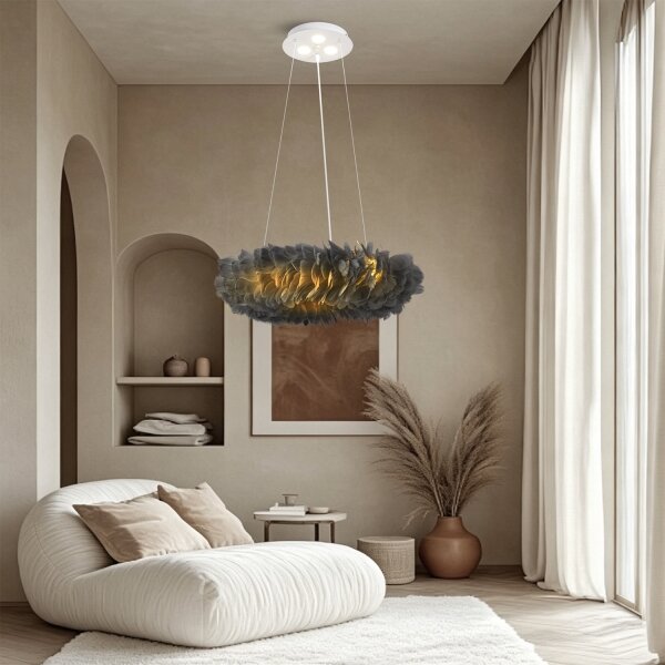 Brilagi - LED Lustr na lanku FEATHER 3xE27/40W/230V + 3xLED/3W pr. 50 cm šedá